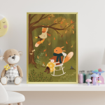 Jesienna zabawa wiewiórek - plakat dziecięcy z serii leśne zwierzęta