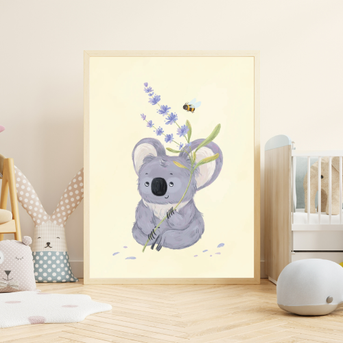 Plakat ze słodkim misiem koala do pokoju niemowlaka.