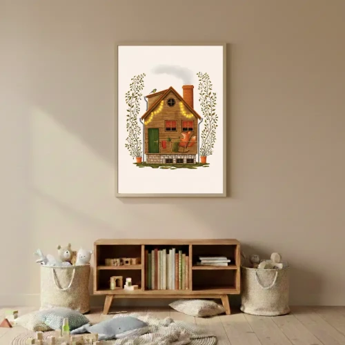 Plakat do pokoju dziecka w leśnym klimacie z liskiem na bujanym fotelu.