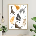 Plakat dla nastolatka z kotami w śmiesznych pozycjach.