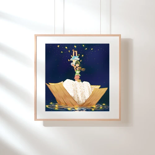 Plakat z onigiri dla nastolatki interesującej się kulturą i kuchnią japońską.