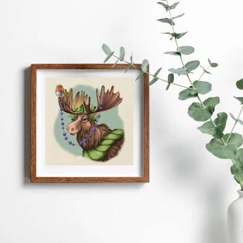 plakat z łosiem i gilem do pokoju dziecka w stylu boho