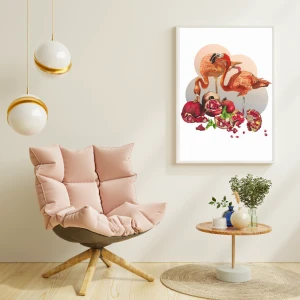 Flamingi i owoce granatu - plakat do pokoju nastolatki