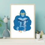 Goryl czytelnik - niebieski plakat do pokoju dziecka