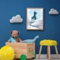 Plakat z dinozaurem do niebieskiego pokoju.