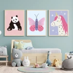 Zestaw 3 plakatów pastele - Panda, Motyl, Jednorożec