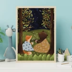 Miś i lisek pod gwiazdami - plakat do pokoju dziecka